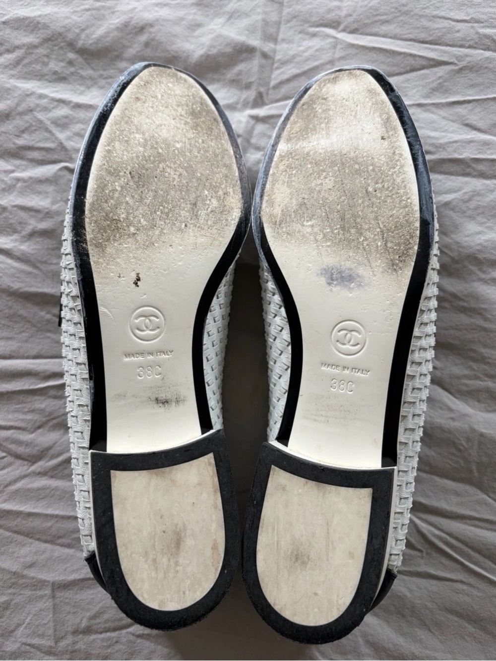CHANEL CC Penny Loafers Womens White Black Woven Leather Slip On Shoes Size 38C - Picture 8 of 11